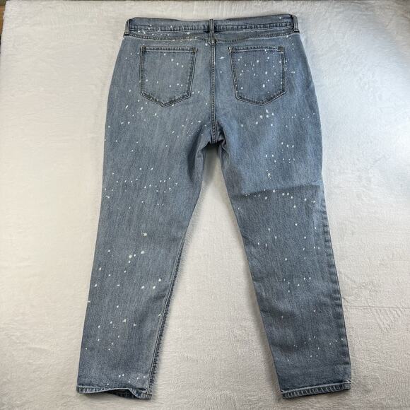 Old Navy Sz 16 Boyfriend Straight Jeans Mid Rise Bleach Spots Light Wash Stretch - Picture 12 of 16